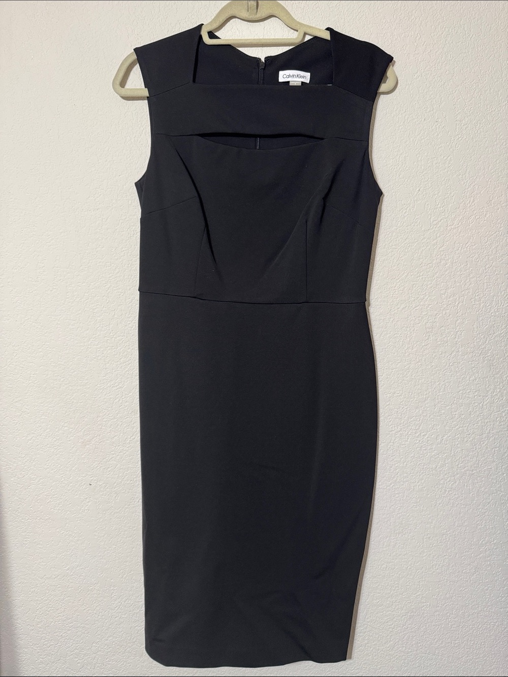Calvin Klein Black Midi Sheath Dress with Square Cutout